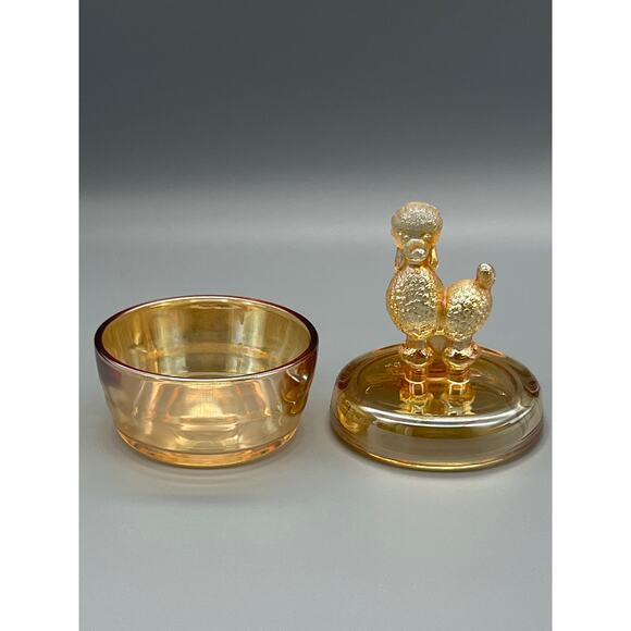 Antique Jeannette Marigold Iridescent Poodle Dog Powder Jar Trinket Glass READ - Picture 2 of 12